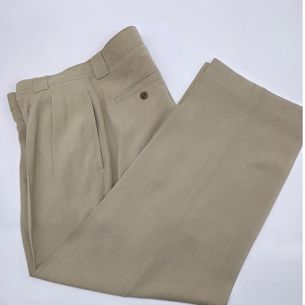 Tommy Bahama Dress Pants Mens 36 Tan Good 100% Silk Pleated Textured Tropical